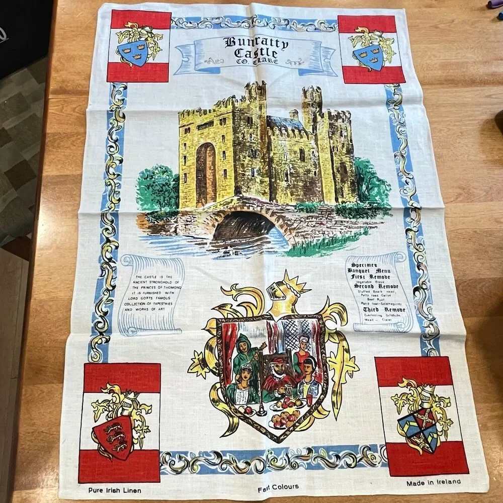 Vintage Bunratty Castle Ireland Pure Irish Linen Tea Towel Wall Hanging Souvenir